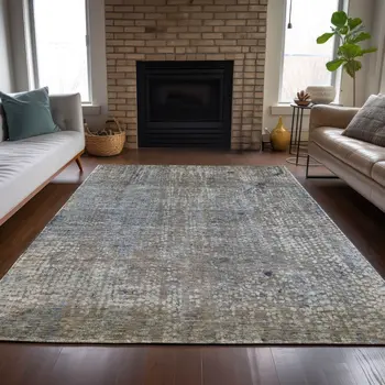 10' X 14' Taupe And Ivory Abstract Washable Indoor Outdoor Area Rug