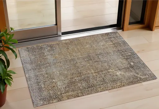 3' X 5' Brown And Ivory Abstract Washable Indoor Outdoor Area Rug