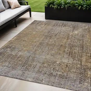 5' X 8' Brown And Ivory Abstract Washable Indoor Outdoor Area Rug