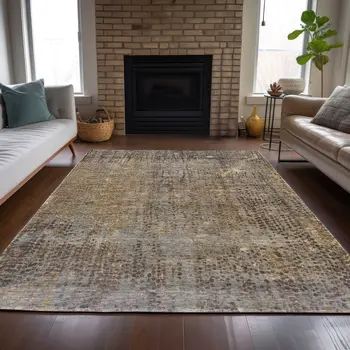 5' X 8' Brown And Ivory Abstract Washable Indoor Outdoor Area Rug