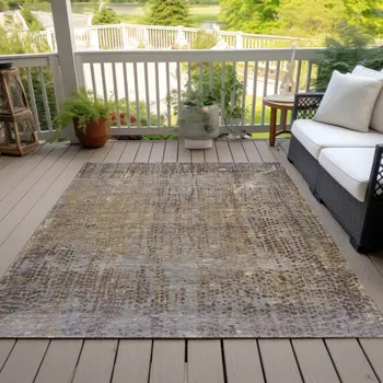 5' X 8' Brown And Ivory Abstract Washable Indoor Outdoor Area Rug