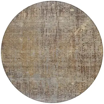 8' Brown And Ivory Round Abstract Washable Indoor Outdoor Area Rug