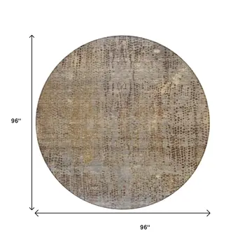 8' Brown And Ivory Round Abstract Washable Indoor Outdoor Area Rug