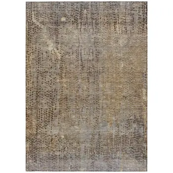 9' X 12' Brown And Ivory Abstract Washable Indoor Outdoor Area Rug