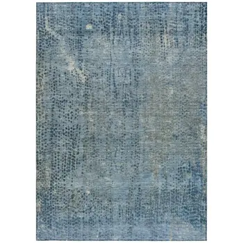 3' X 5' Blue And Ivory Abstract Washable Indoor Outdoor Area Rug