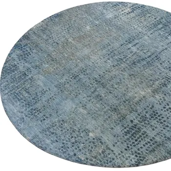 8' Blue And Ivory Round Abstract Washable Indoor Outdoor Area Rug