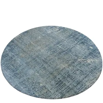 8' Blue And Ivory Round Abstract Washable Indoor Outdoor Area Rug