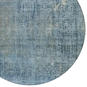 8' Blue And Ivory Round Abstract Washable Indoor Outdoor Area Rug