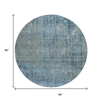 8' Blue And Ivory Round Abstract Washable Indoor Outdoor Area Rug