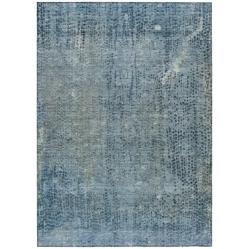 8' X 10' Blue And Ivory Abstract Washable Indoor Outdoor Area Rug