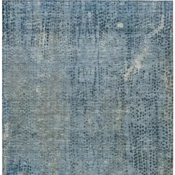 10' X 14' Blue And Ivory Abstract Washable Indoor Outdoor Area Rug