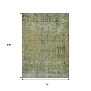 3' X 5' Green And Ivory Abstract Washable Indoor Outdoor Area Rug