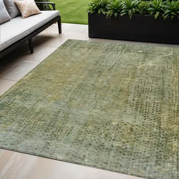 5' X 8' Green And Ivory Abstract Washable Indoor Outdoor Area Rug