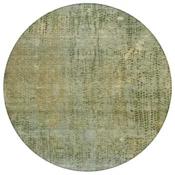 8' Green And Ivory Round Abstract Washable Indoor Outdoor Area Rug