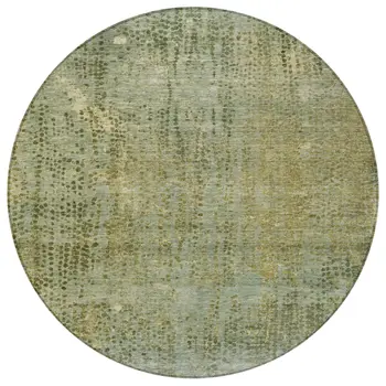 8' Green And Ivory Round Abstract Washable Indoor Outdoor Area Rug