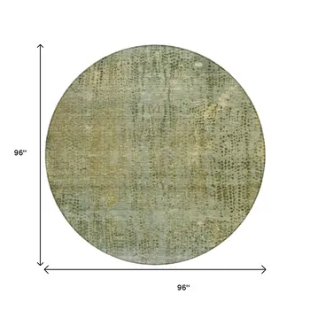 8' Green And Ivory Round Abstract Washable Indoor Outdoor Area Rug
