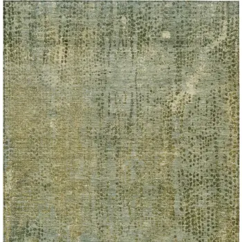 9' X 12' Green And Ivory Abstract Washable Indoor Outdoor Area Rug