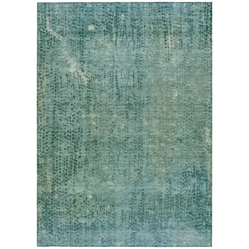 5' X 8' Teal Blue And Ivory Abstract Washable Indoor Outdoor Area Rug