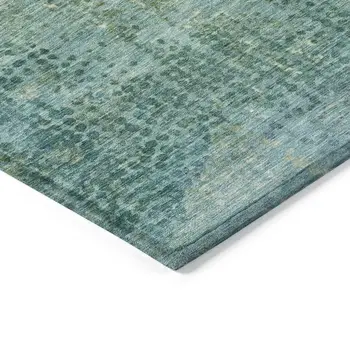 8' X 10' Teal Blue And Ivory Abstract Washable Indoor Outdoor Area Rug