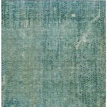 9' X 12' Teal Blue And Ivory Abstract Washable Indoor Outdoor Area Rug