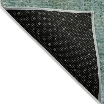 9' X 12' Teal Blue And Ivory Abstract Washable Indoor Outdoor Area Rug