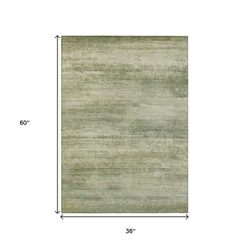 3' X 5' Artichoke Green And Beige Abstract Washable Indoor Outdoor Area Rug