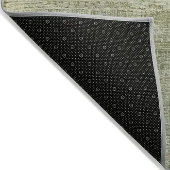 3' X 5' Artichoke Green And Beige Abstract Washable Indoor Outdoor Area Rug