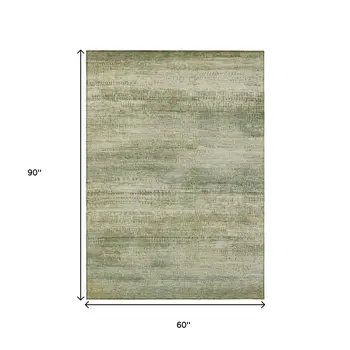 5' X 8' Artichoke Green And Beige Abstract Washable Indoor Outdoor Area Rug