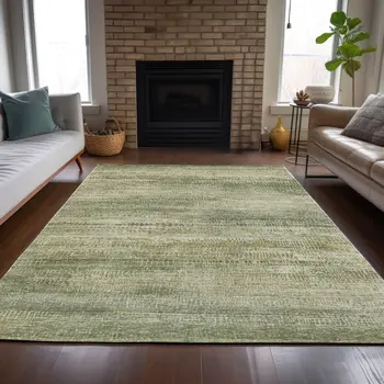 5' X 8' Artichoke Green And Beige Abstract Washable Indoor Outdoor Area Rug