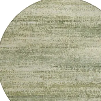 8' Artichoke Green And Beige Round Abstract Washable Indoor Outdoor Area Rug