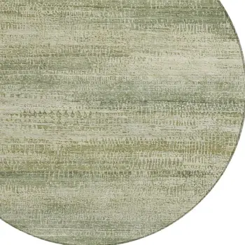 8' Artichoke Green And Beige Round Abstract Washable Indoor Outdoor Area Rug