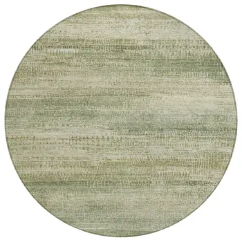 8' Artichoke Green And Beige Round Abstract Washable Indoor Outdoor Area Rug