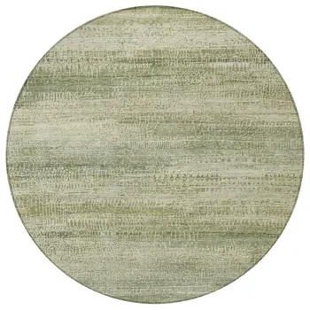 8' Artichoke Green And Beige Round Abstract Washable Indoor Outdoor Area Rug