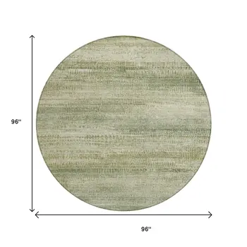 8' Artichoke Green And Beige Round Abstract Washable Indoor Outdoor Area Rug