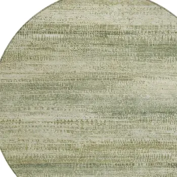 8' Artichoke Green And Beige Round Abstract Washable Indoor Outdoor Area Rug