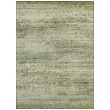 8' X 10' Artichoke Green And Beige Abstract Washable Indoor Outdoor Area Rug
