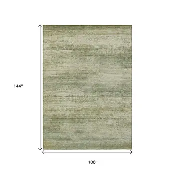9' X 12' Artichoke Green And Beige Abstract Washable Indoor Outdoor Area Rug