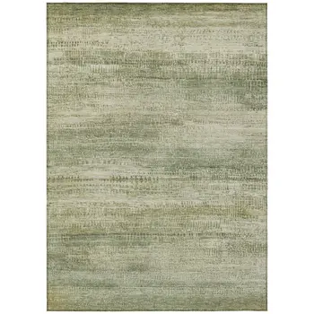9' X 12' Artichoke Green And Beige Abstract Washable Indoor Outdoor Area Rug