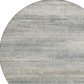 8' Linen And Beige Round Abstract Washable Indoor Outdoor Area Rug