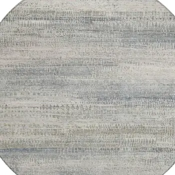 8' Linen And Beige Round Abstract Washable Indoor Outdoor Area Rug