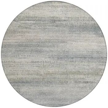 8' Linen And Beige Round Abstract Washable Indoor Outdoor Area Rug