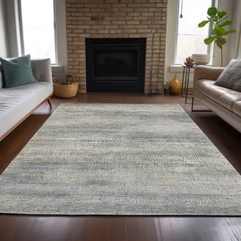 8' X 10' Linen And Beige Abstract Washable Indoor Outdoor Area Rug