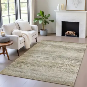 5' X 8' Taupe And Beige Abstract Washable Indoor Outdoor Area Rug