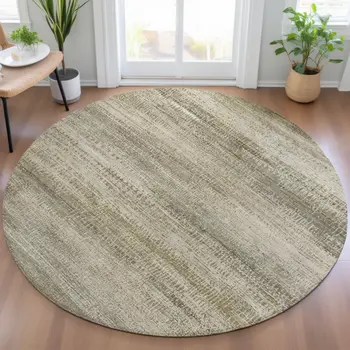 8' Taupe And Beige Round Abstract Washable Indoor Outdoor Area Rug