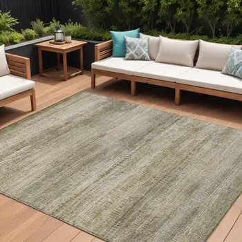 9' X 12' Taupe And Beige Abstract Washable Indoor Outdoor Area Rug