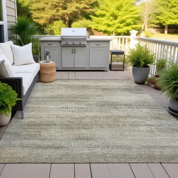 9' X 12' Taupe And Beige Abstract Washable Indoor Outdoor Area Rug