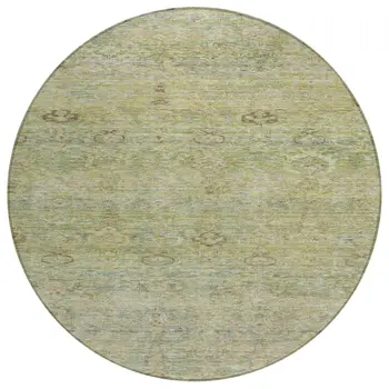 8' Green And Gold Round Oriental Washable Indoor Outdoor Area Rug