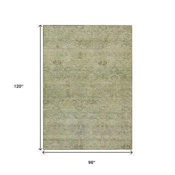 8' X 10' Green And Gold Oriental Washable Indoor Outdoor Area Rug