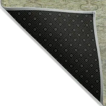 8' X 10' Green And Gold Oriental Washable Indoor Outdoor Area Rug