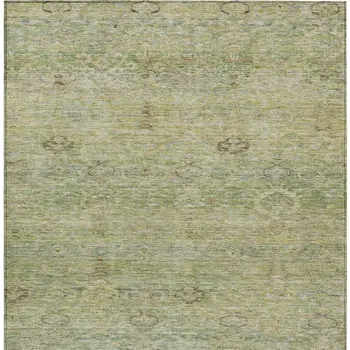 9' X 12' Green And Gold Oriental Washable Indoor Outdoor Area Rug